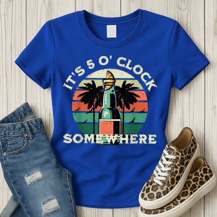 It's 5 O’clock Somewhere Summer Retro Sunset Drinking Womens T-Shirt
