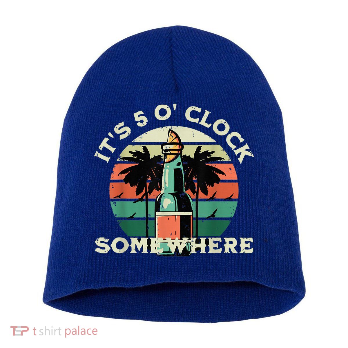 It's 5 O’clock Somewhere Summer Retro Sunset Drinking Short Acrylic Beanie