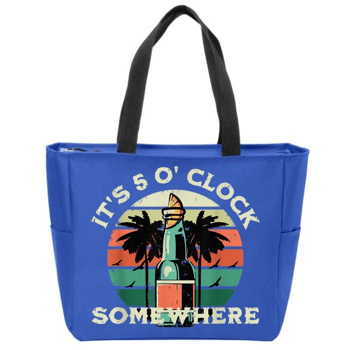 It's 5 O’clock Somewhere Summer Retro Sunset Drinking Zip Tote Bag