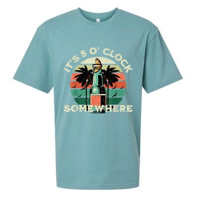 It's 5 O’clock Somewhere Summer Retro Sunset Drinking Sueded Cloud Jersey T-Shirt