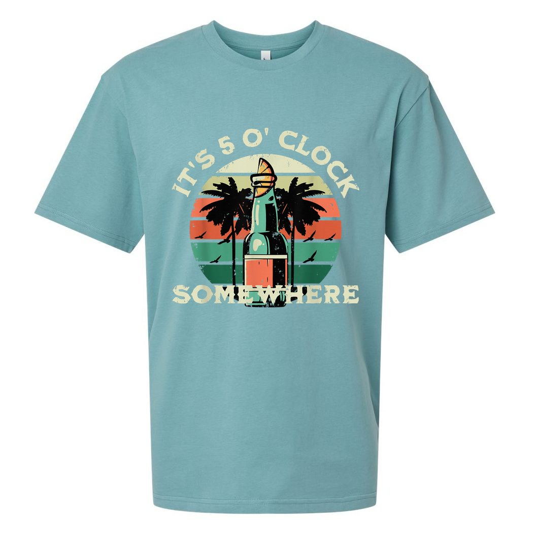 It's 5 O’clock Somewhere Summer Retro Sunset Drinking Sueded Cloud Jersey T-Shirt