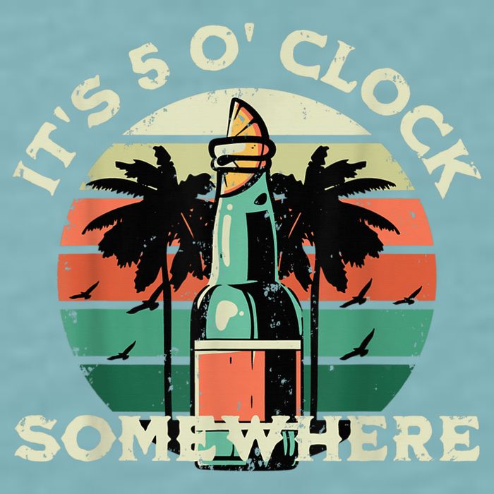 It's 5 O’clock Somewhere Summer Retro Sunset Drinking Sueded Cloud Jersey T-Shirt