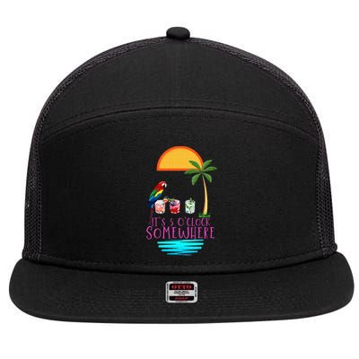 Its 5 Oclock Somewhere Parrot Cocktail Lover Hello Summer 7 Panel Mesh Trucker Snapback Hat