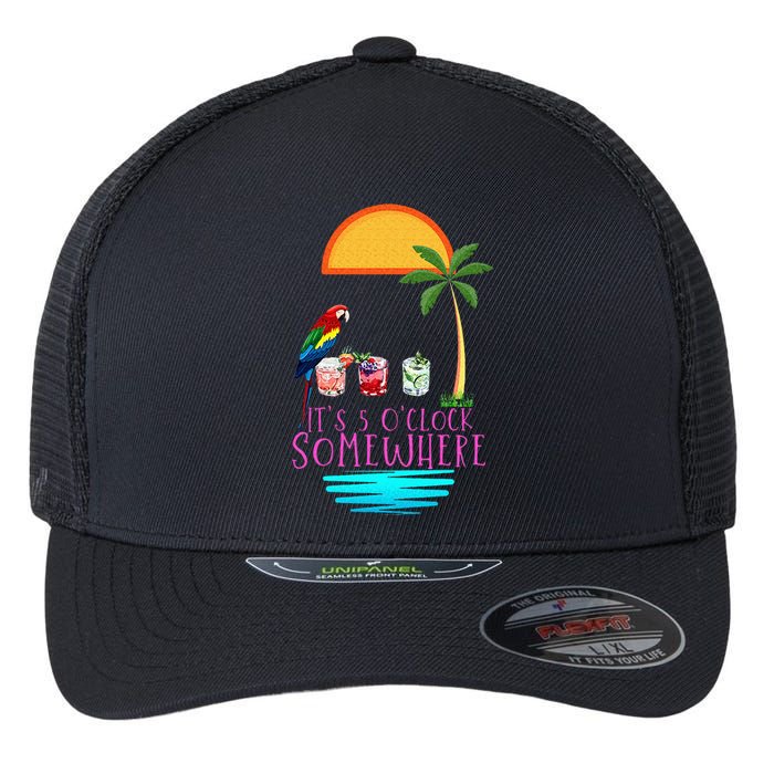 Its 5 Oclock Somewhere Parrot Cocktail Lover Hello Summer Flexfit Unipanel Trucker Cap