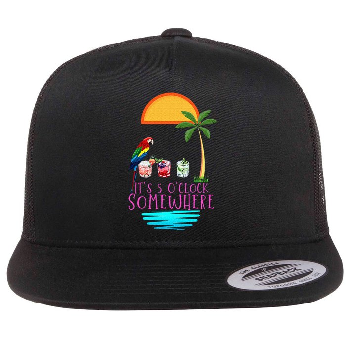 Its 5 Oclock Somewhere Parrot Cocktail Lover Hello Summer Flat Bill Trucker Hat