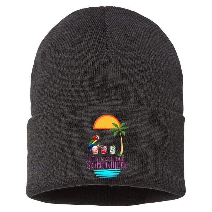 Its 5 Oclock Somewhere Parrot Cocktail Lover Hello Summer Sustainable Knit Beanie