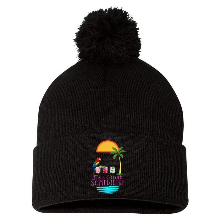 Its 5 Oclock Somewhere Parrot Cocktail Lover Hello Summer Pom Pom 12in Knit Beanie