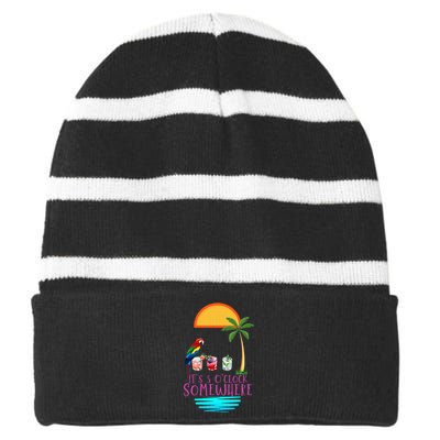 Its 5 Oclock Somewhere Parrot Cocktail Lover Hello Summer Striped Beanie with Solid Band