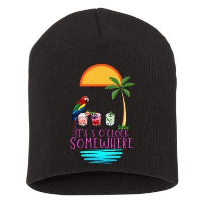 Its 5 Oclock Somewhere Parrot Cocktail Lover Hello Summer Short Acrylic Beanie