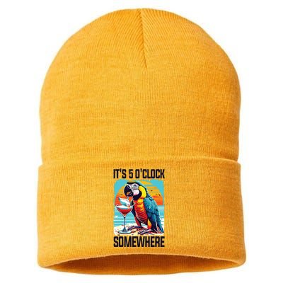 Its 5 Oclock Somewhere Drinking Parrot Cocktail Summer Sustainable Knit Beanie