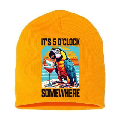 Its 5 Oclock Somewhere Drinking Parrot Cocktail Summer Short Acrylic Beanie