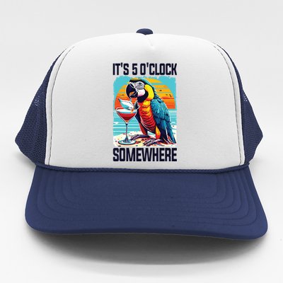 Its 5 Oclock Somewhere Drinking Parrot Cocktail Summer Trucker Hat