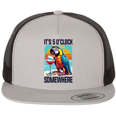 Its 5 Oclock Somewhere Drinking Parrot Cocktail Summer Flat Bill Trucker Hat