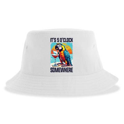 Its 5 Oclock Somewhere Drinking Parrot Cocktail Summer Sustainable Bucket Hat