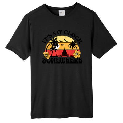 Its 5 O’clock Somewhere Summer Retro Sunset Drinking Tall Fusion ChromaSoft Performance T-Shirt