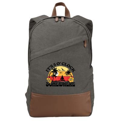 Its 5 O’clock Somewhere Summer Retro Sunset Drinking Cotton Canvas Backpack