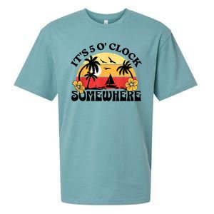 Its 5 O’clock Somewhere Summer Retro Sunset Drinking Sueded Cloud Jersey T-Shirt