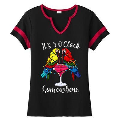 ItS 5 OClock Somewhere Funny Parrots Summer Vacation Lover Ladies Halftime Notch Neck Tee