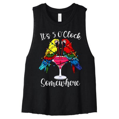 ItS 5 OClock Somewhere Funny Parrots Summer Vacation Lover Women's Racerback Cropped Tank