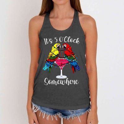 ItS 5 OClock Somewhere Funny Parrots Summer Vacation Lover Women's Knotted Racerback Tank