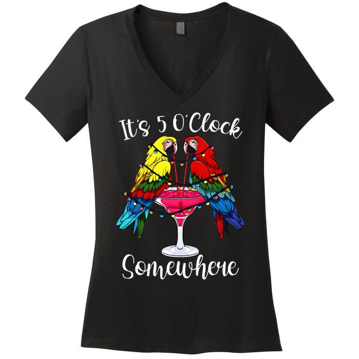 ItS 5 OClock Somewhere Funny Parrots Summer Vacation Lover Women's V-Neck T-Shirt