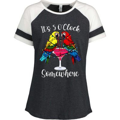 ItS 5 OClock Somewhere Funny Parrots Summer Vacation Lover Enza Ladies Jersey Colorblock Tee