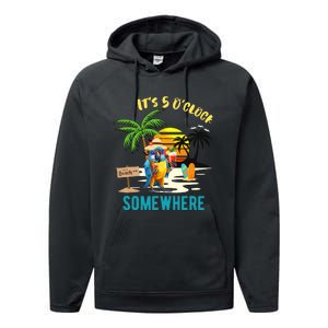 ItS 5 O’Clock Somewhere Parrot Sunset Drinking Performance Fleece Hoodie