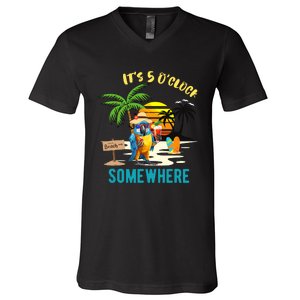 ItS 5 O’Clock Somewhere Parrot Sunset Drinking V-Neck T-Shirt