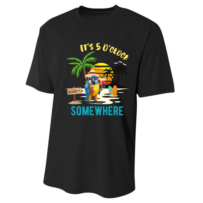 ItS 5 O’Clock Somewhere Parrot Sunset Drinking Performance Sprint T-Shirt