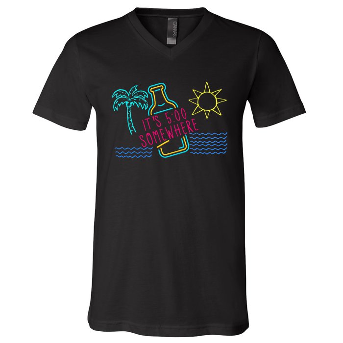 ItS 5 OClock Somewhere Beach Vacation V-Neck T-Shirt