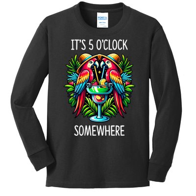 Its 5 Oclock Somewhere Margarita Parrots Summer Kids Long Sleeve Shirt