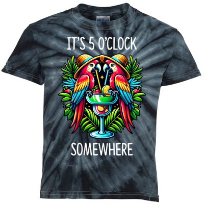 Its 5 Oclock Somewhere Margarita Parrots Summer Kids Tie-Dye T-Shirt