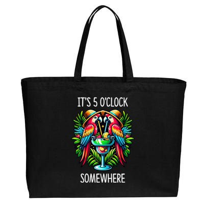 Its 5 Oclock Somewhere Margarita Parrots Summer Cotton Canvas Jumbo Tote