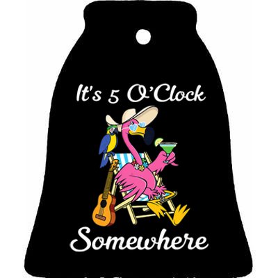 ItS 5 OClock Somewhere Flamingo Beach Vacation Drinking Ceramic Bell Ornament