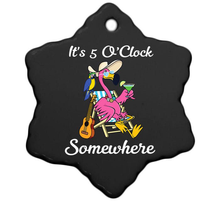 ItS 5 OClock Somewhere Flamingo Beach Vacation Drinking Ceramic Star Ornament