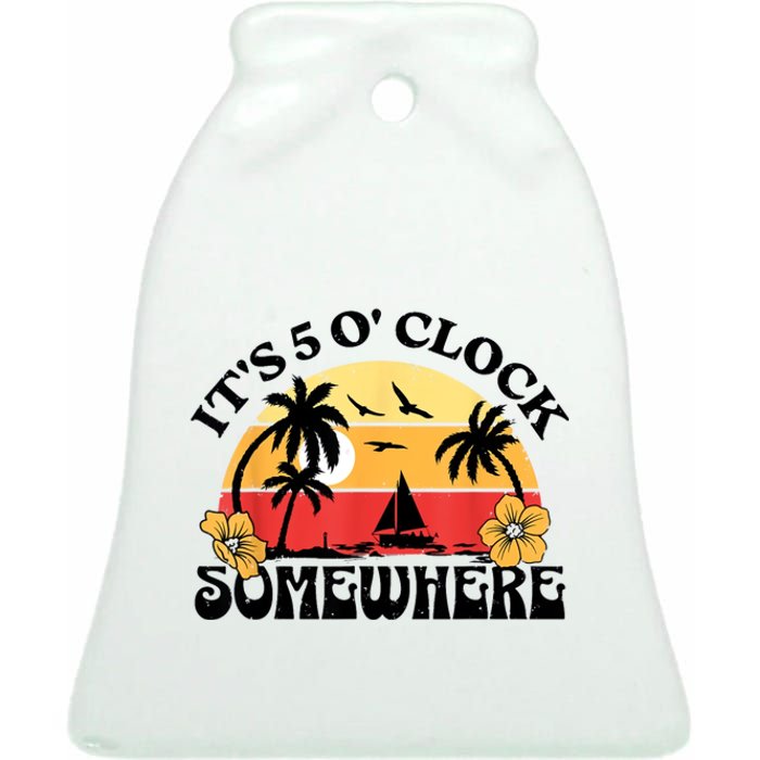 Its 5 Oclock Retro Sunset Somewhere Ceramic Bell Ornament