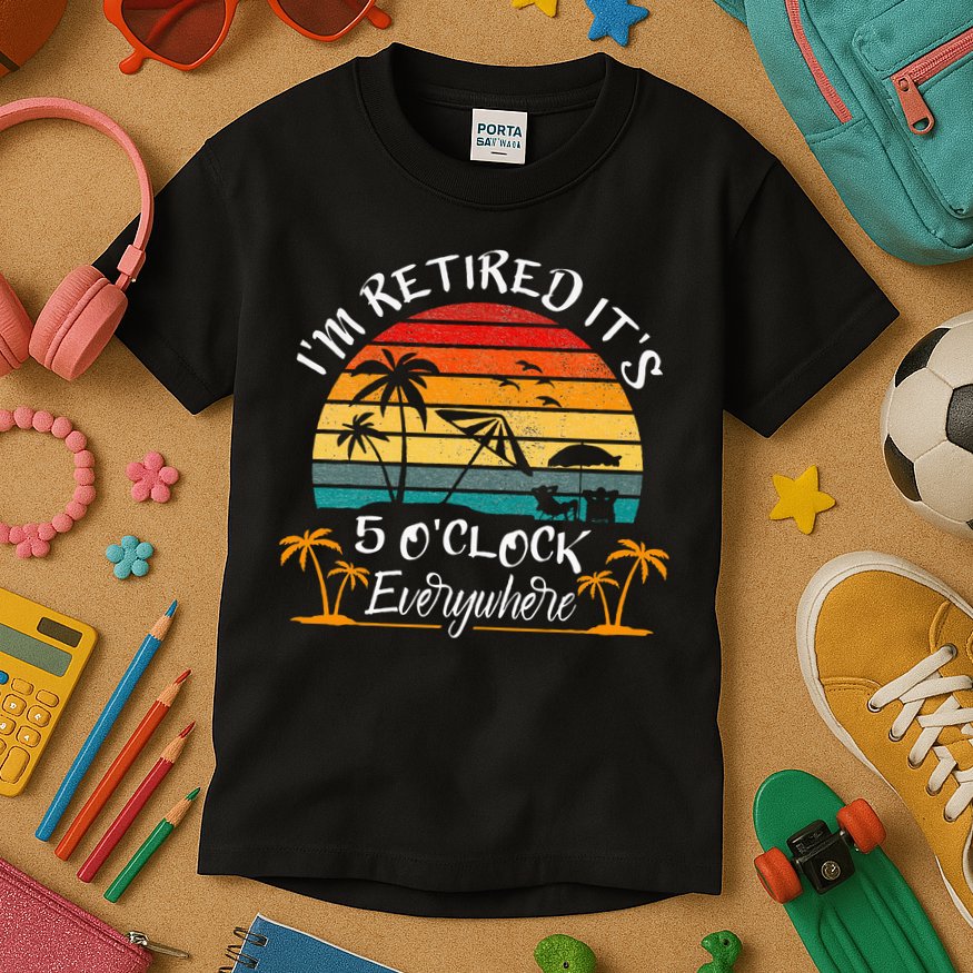 It's 5 O'Clock Everywhere I'm Retired summer Retirement Kids T-Shirt