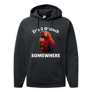 Its 5 Oclock Somewhere! Funny Parrot Performance Fleece Hoodie