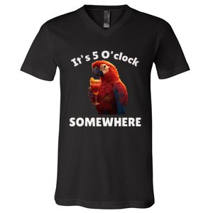 Its 5 Oclock Somewhere! Funny Parrot V-Neck T-Shirt