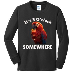 Its 5 Oclock Somewhere! Funny Parrot Kids Long Sleeve Shirt