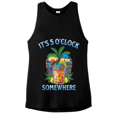 It's 5 O’clock Somewhere Summer Retro Sunset Drinking Ladies PosiCharge Tri-Blend Wicking Tank