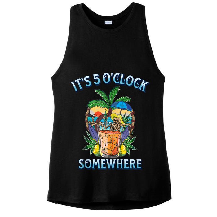 It's 5 O’clock Somewhere Summer Retro Sunset Drinking Ladies PosiCharge Tri-Blend Wicking Tank