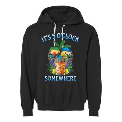 It's 5 O’clock Somewhere Summer Retro Sunset Drinking Garment-Dyed Fleece Hoodie