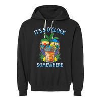 It's 5 O’clock Somewhere Summer Retro Sunset Drinking Garment-Dyed Fleece Hoodie