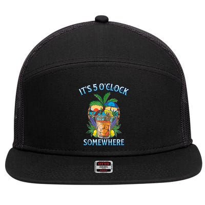 It's 5 O’clock Somewhere Summer Retro Sunset Drinking 7 Panel Mesh Trucker Snapback Hat