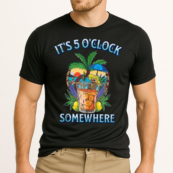 It's 5 O’clock Somewhere Summer Retro Sunset Drinking Performance Shirt