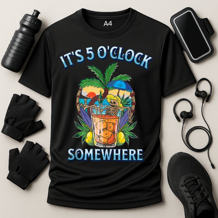 It's 5 O’clock Somewhere Summer Retro Sunset Drinking Performance Shirt