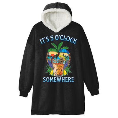 It's 5 O’clock Somewhere Summer Retro Sunset Drinking Hooded Wearable Blanket