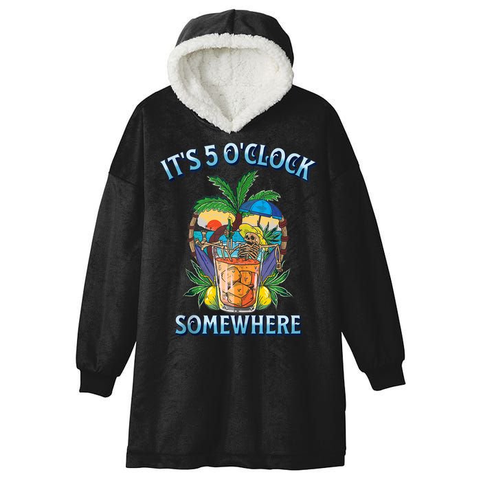 It's 5 O’clock Somewhere Summer Retro Sunset Drinking Hooded Wearable Blanket