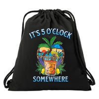 It's 5 O’clock Somewhere Summer Retro Sunset Drinking Drawstring Bag